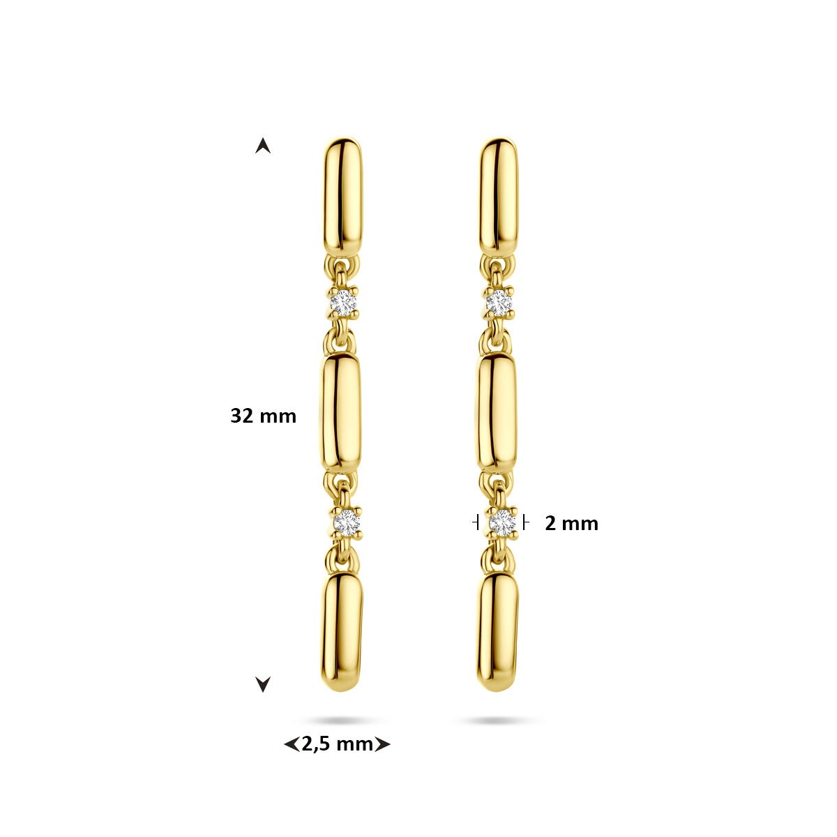Złote kolczyki z diamentem – 14k żółte złoto, 0.06ct szlif brylantowy (2x 0.03ct) h si 32 mm