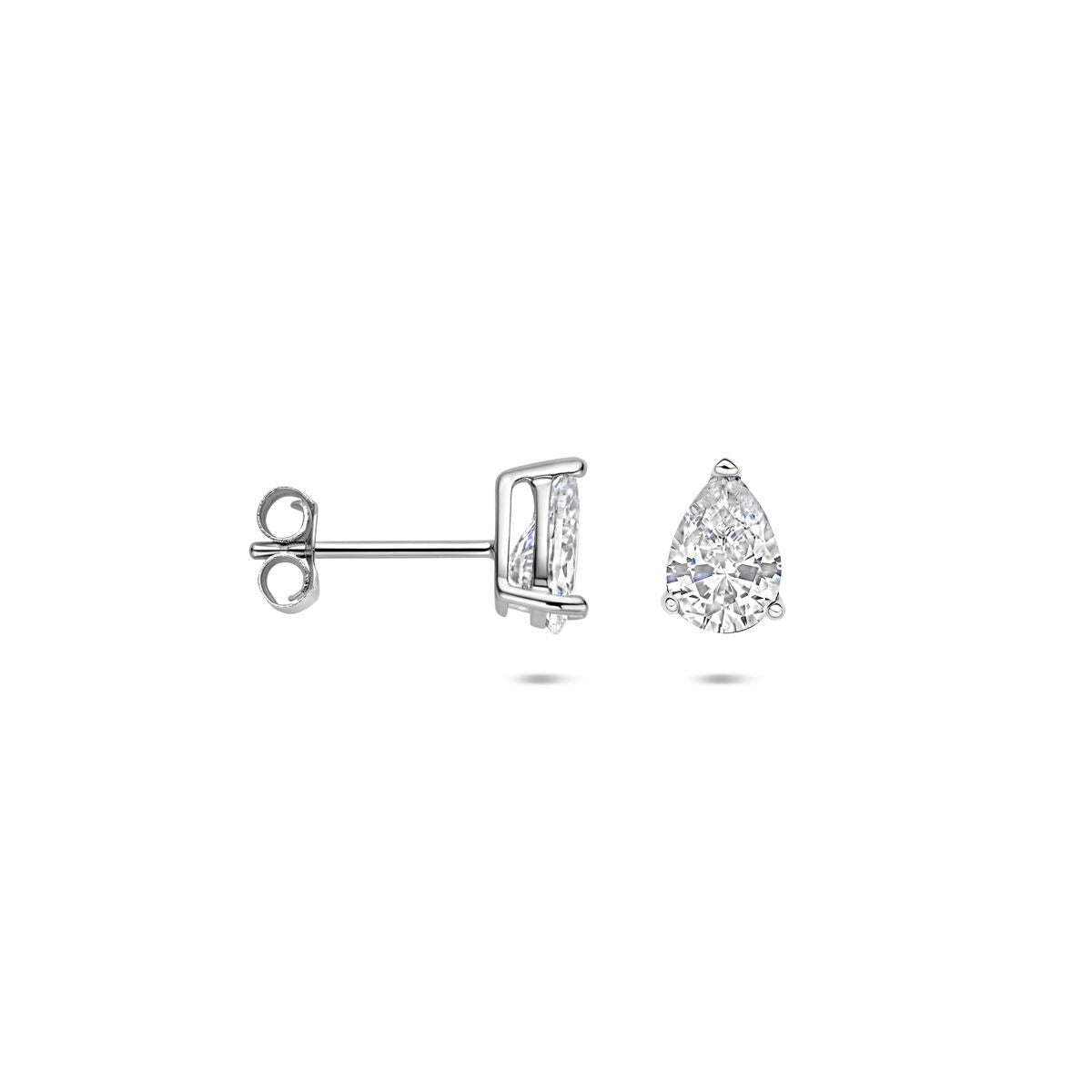 Srebrne kolczyki wkrętki z cyrkonią w kształcie gruszki – 7.5 x 5.5 mm
