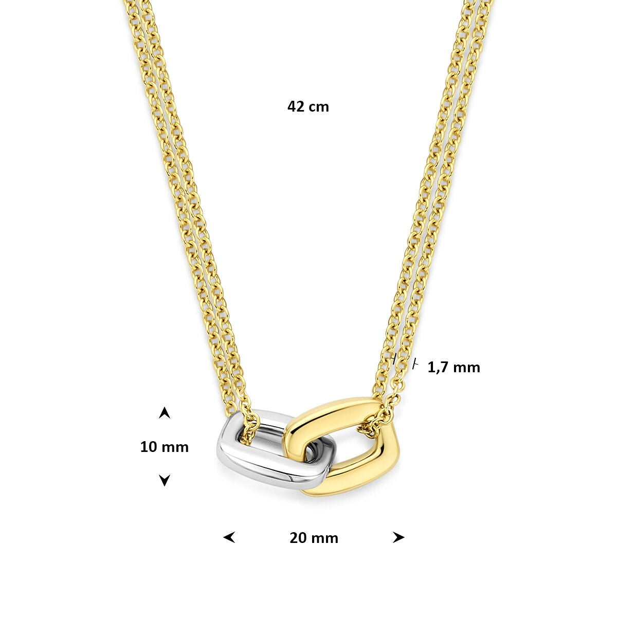 14k bicolor naszyjnik z prostokątnym wisiorkiem