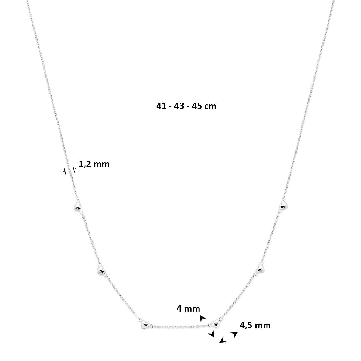Srebrny damski naszyjnik z serduszkami – rodowany kolia 45 cm
