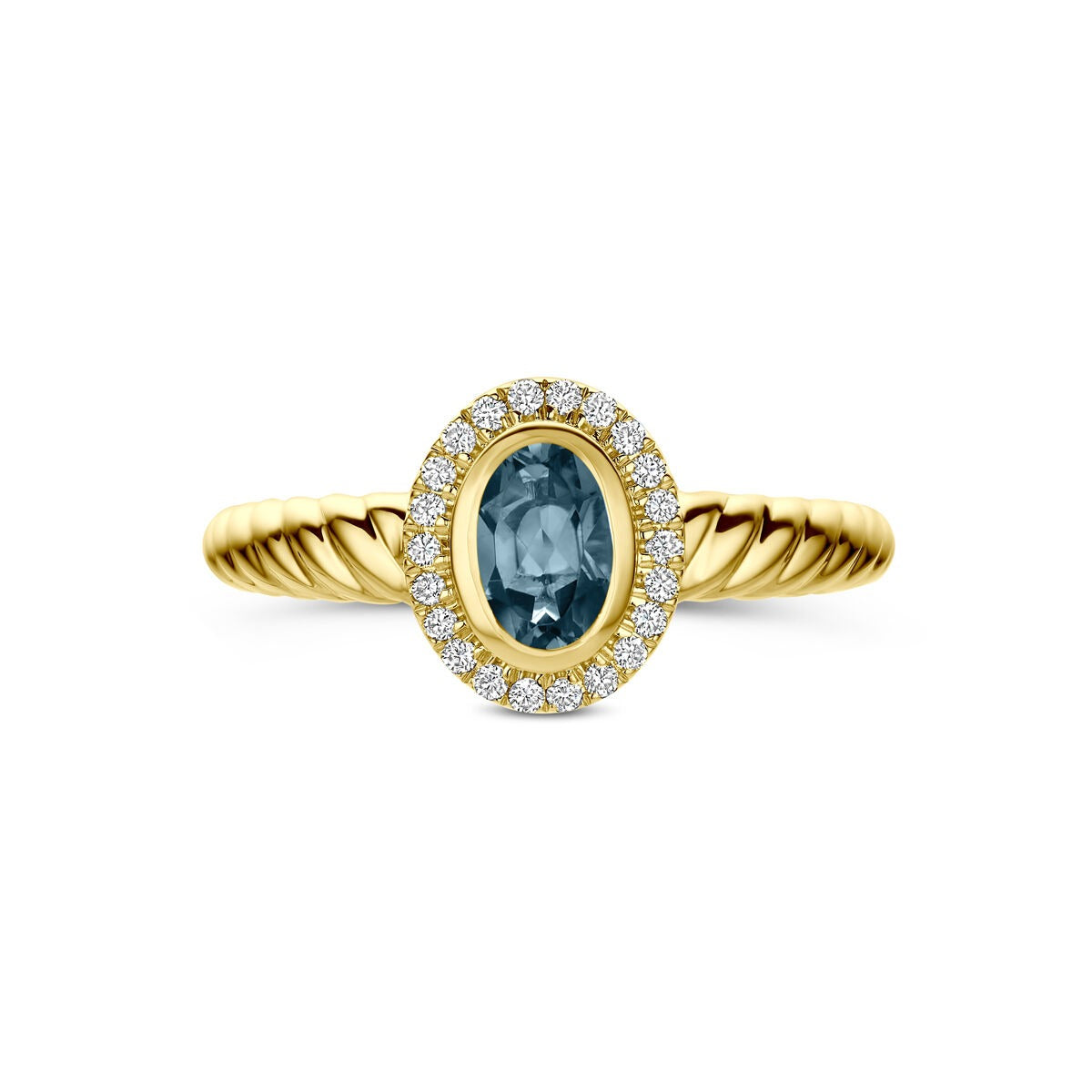 14k Żółte złoto pierścionek z topazem London blue i diamentem hodowanym w laboratorium