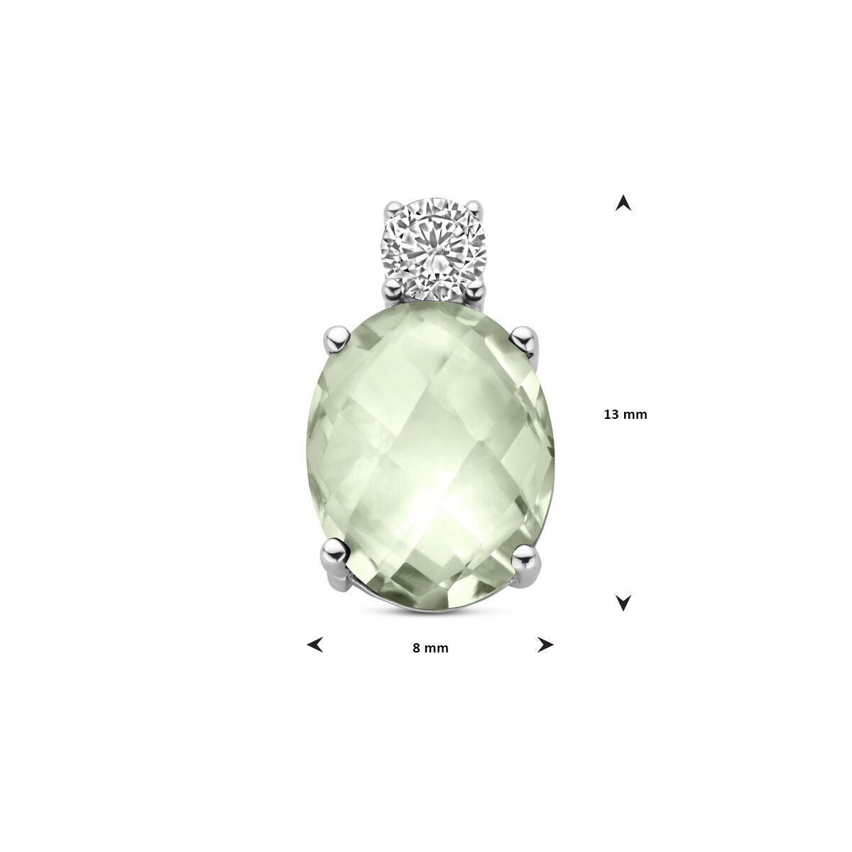 Srebrny wisiorek z zielonym ametystem i cyrkonią – rodowany srebro 925, 13 x 8 mm