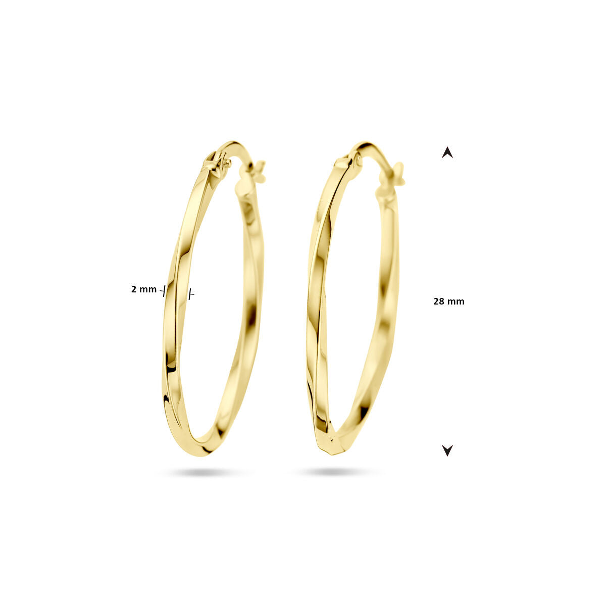 14k żółte złoto skręcone kolczyki koła – 28 mm