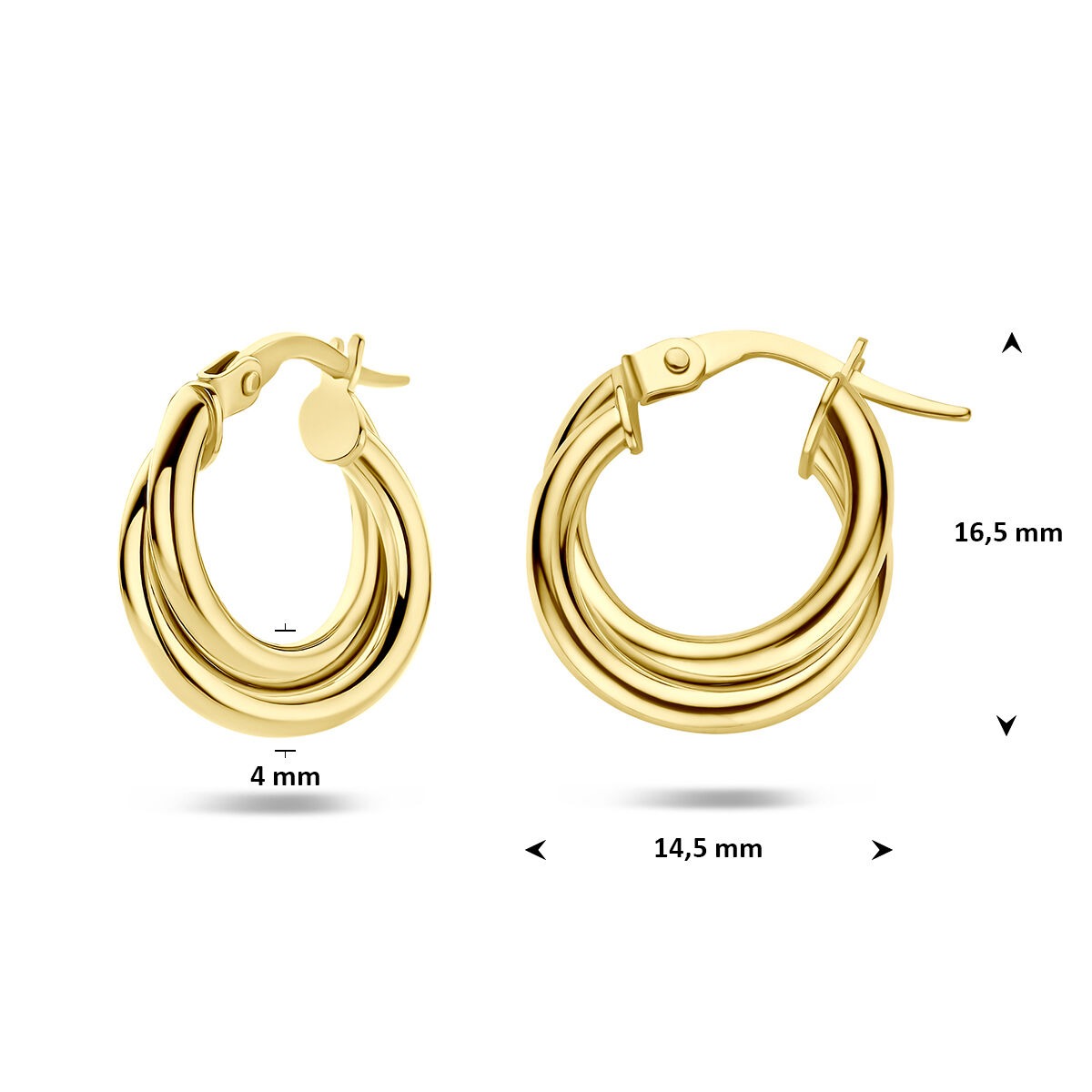 14k Żółte Złoto Kolczyki Koła 4 mm Damski Zapięcie na Zawias