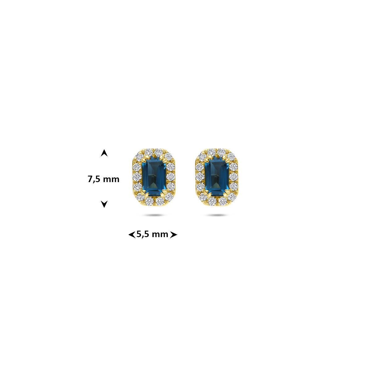 14k Żółte złoto kolczyki wkrętki z topazem London blue i diamentem hodowanym w laboratorium