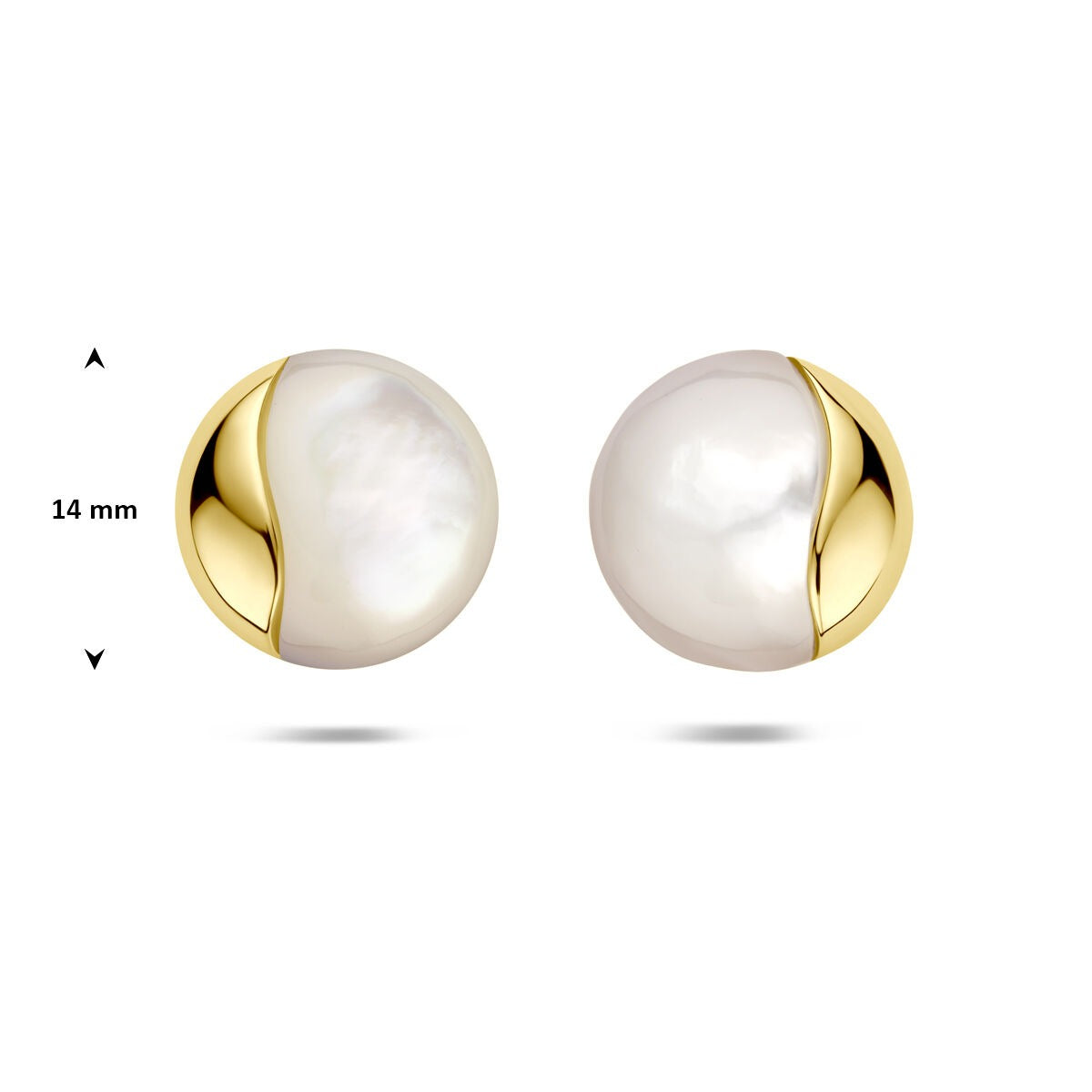 14k żółte złoto kolczyki wkrętki z perłową powłoką 14 mm