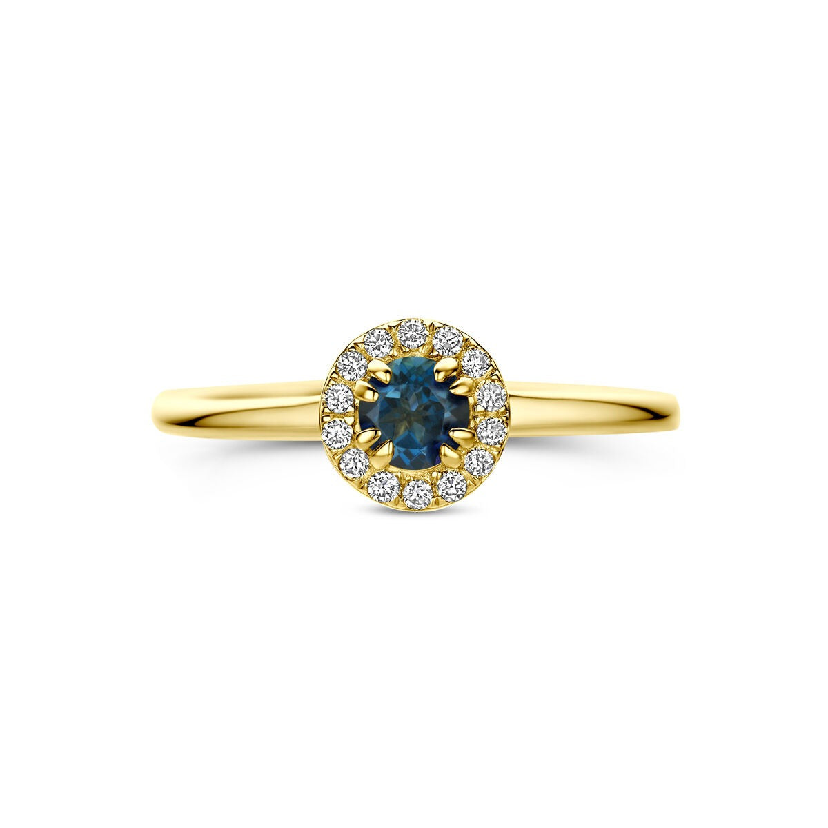 14k Żółte złoto pierścionek z topazem London blue i diamentem hodowanym w laboratorium