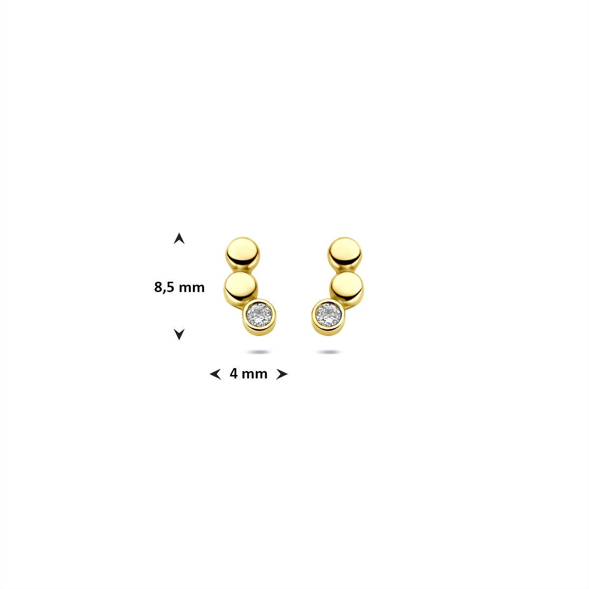 9k żółte złoto kolczyki wkrętki z cyrkonią – 8,5x4mm