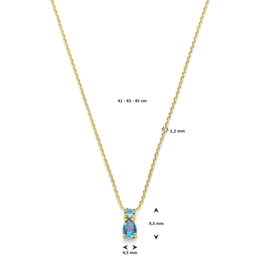 14k Geelgouden collier met sky blue en London blue topaas