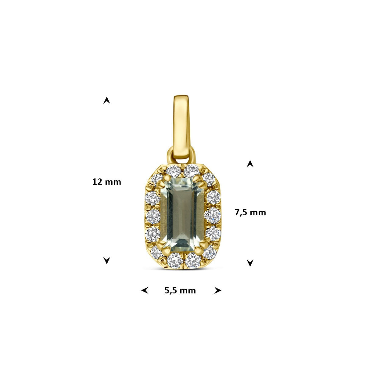 14k żółte złoto wisiorek z zielonym ametystem i diamentem hodowanym w laboratorium