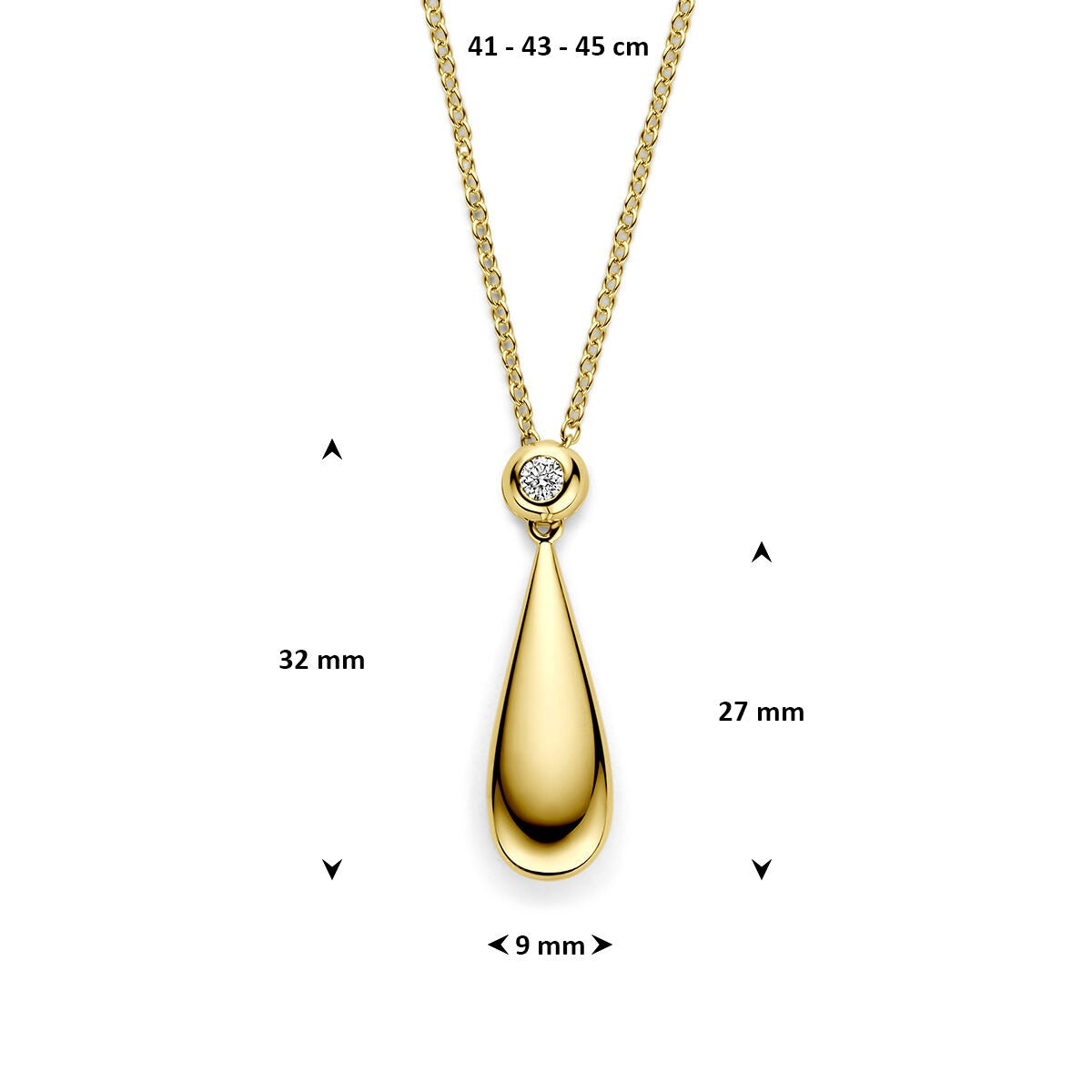 14k Żółte złoto naszyjnik z wisiorkiem w kształcie kropli i diamentem 0,15 ct