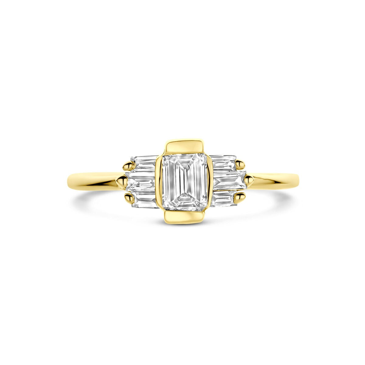 14k żółte złoto damski pierścionek z 0.64ct diamentem hodowanym w laboratorium – 7mm szeroki