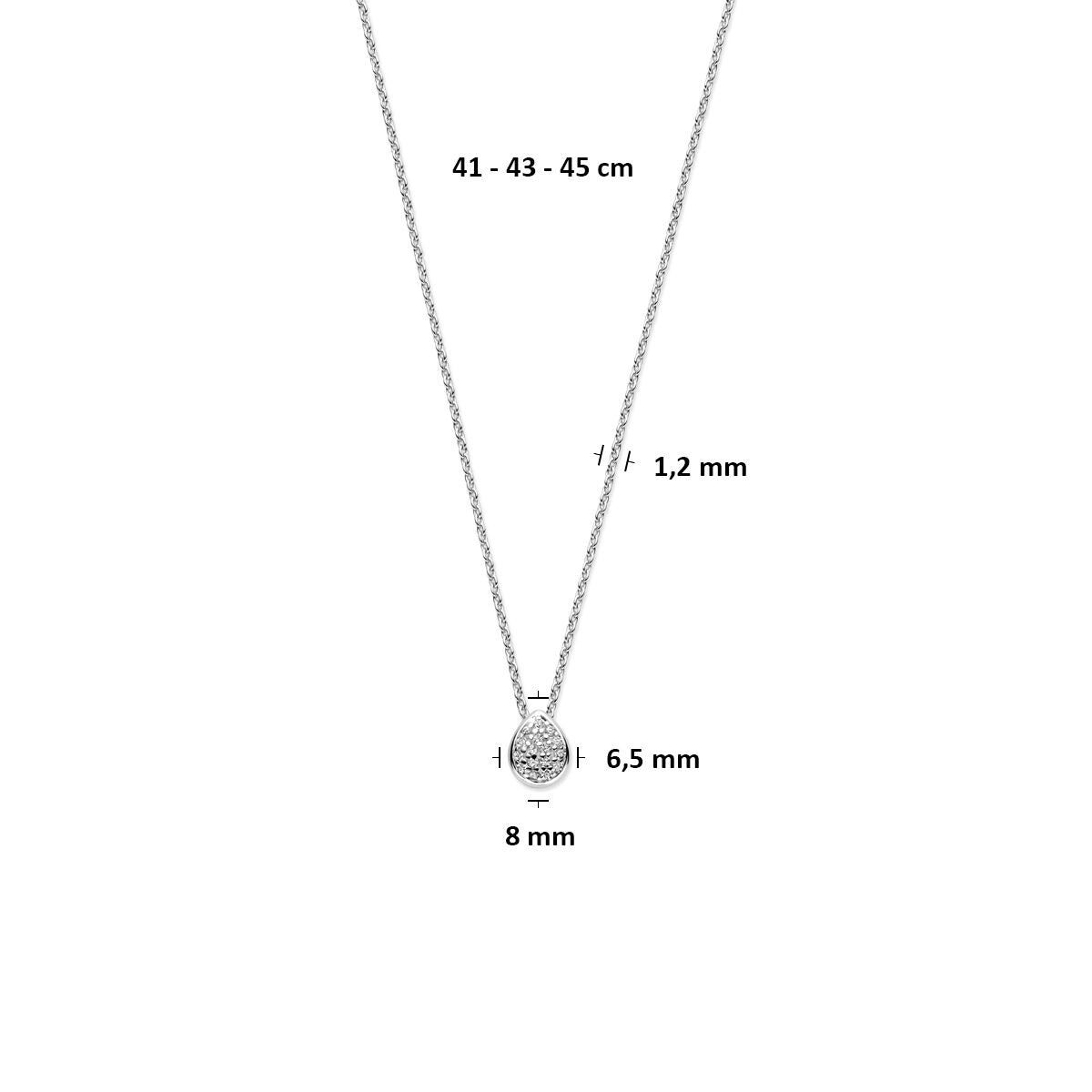 Srebrny damski naszyjnik z kroplowatym wisiorkiem z cyrkonią rodowany 41 - 43 - 45 cm