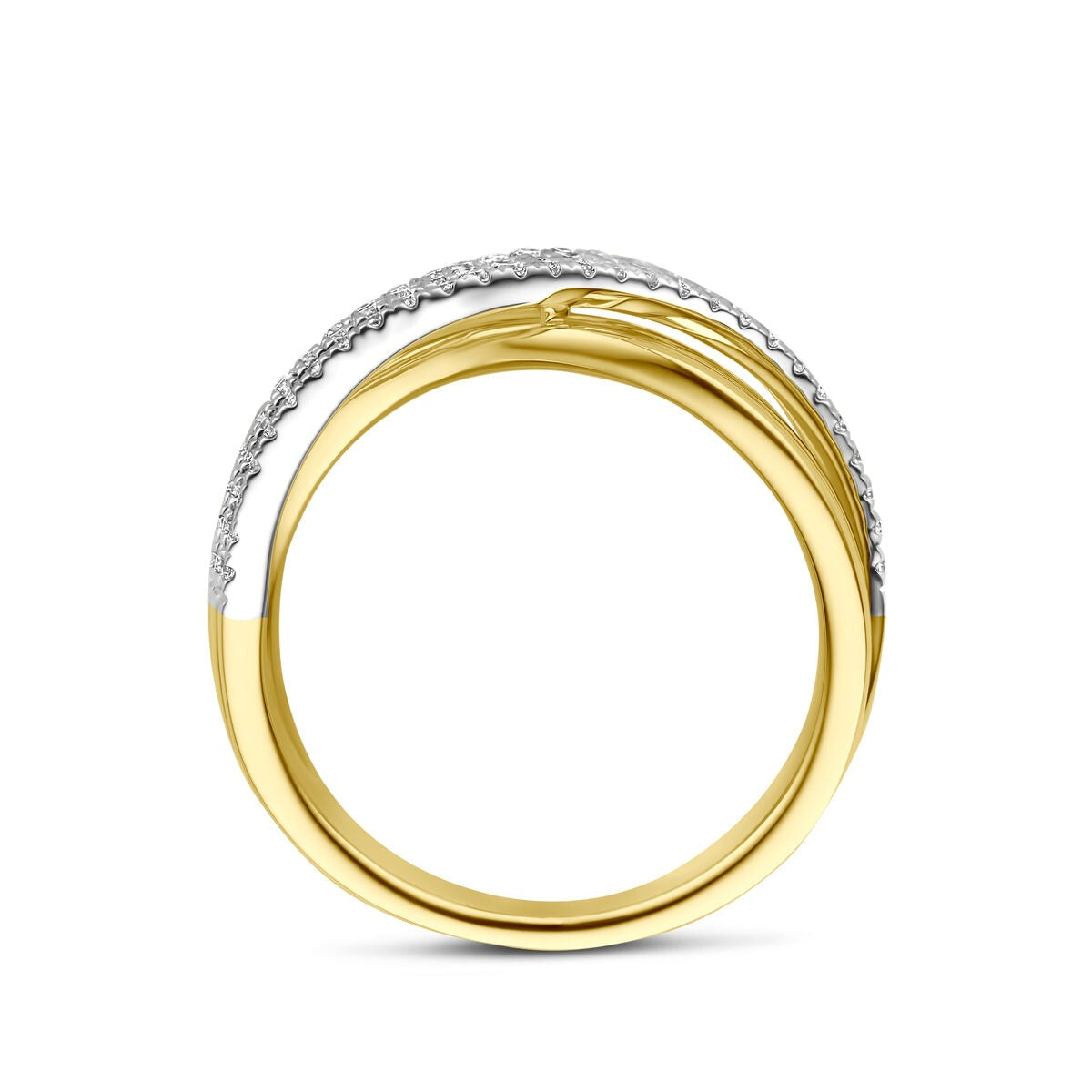 14k bicolor geel- en witgouden ring met diamant
