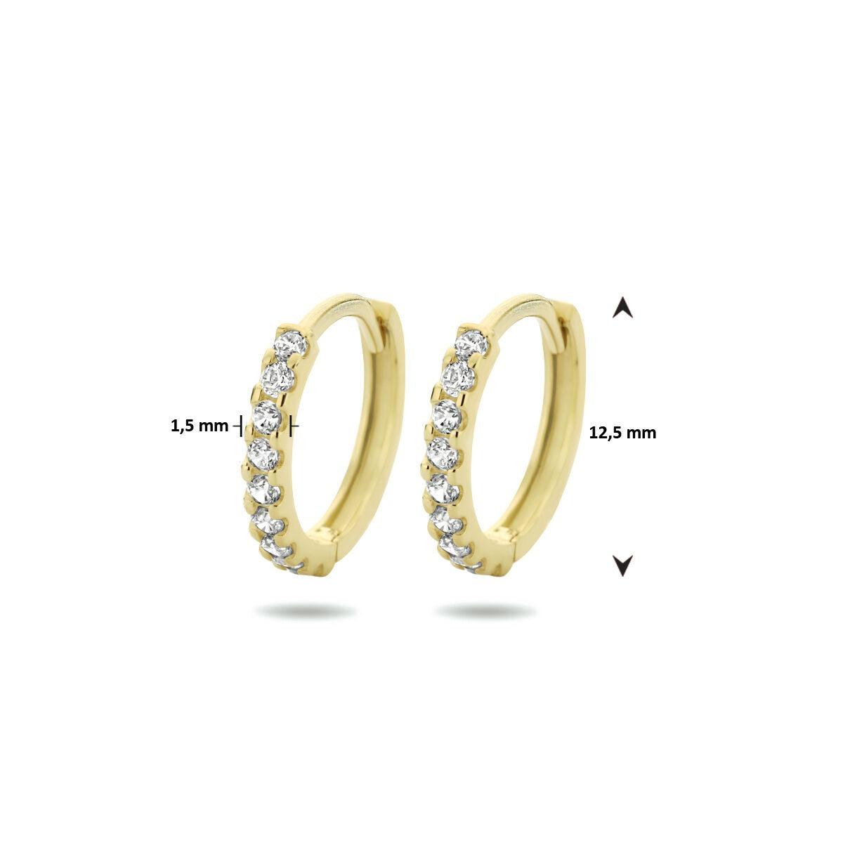 9k Żółte Złoto Kolczyki Koła z Cyrkonią 12.5 x 1.5 mm