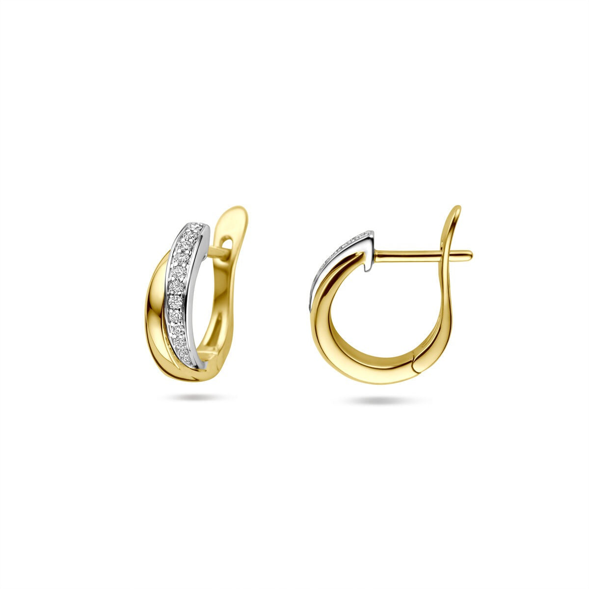 14k bicolor złote kolczyki koła z diamentem