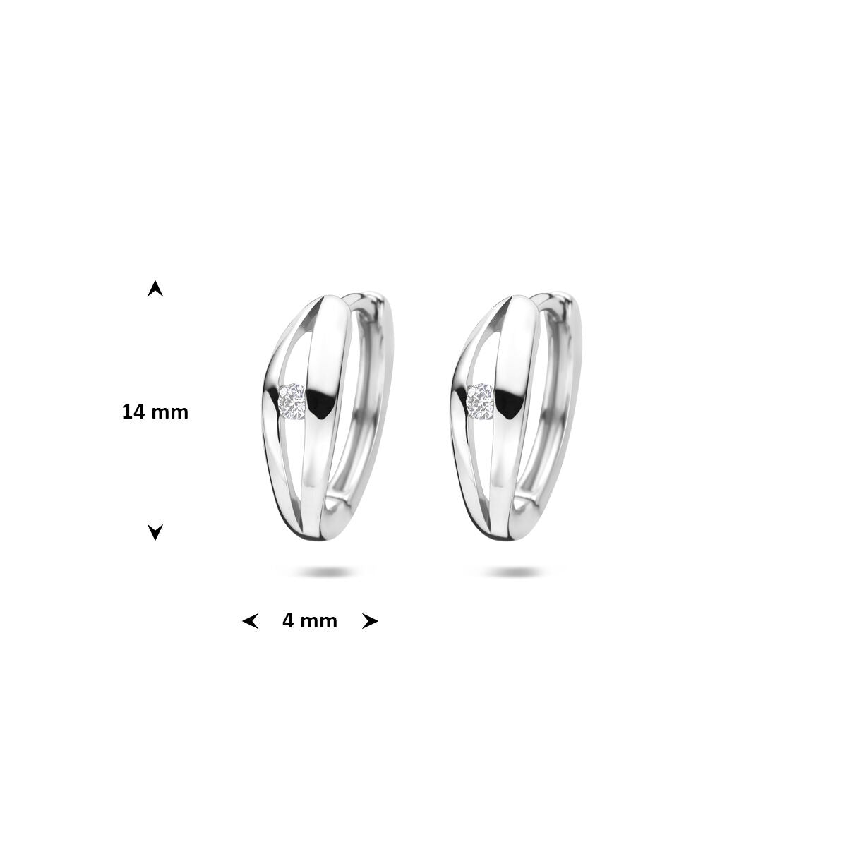 Srebrne kolczyki koła damskie z diamentem lab-grown – rodowane 14 mm