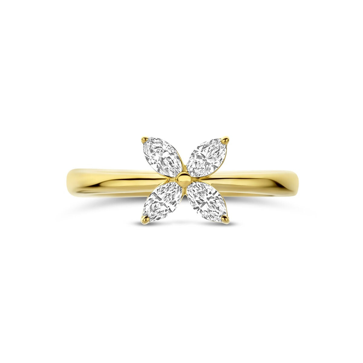 14k Żółte złoto pierścionek z lab grown diamentem w kształcie kwiatu