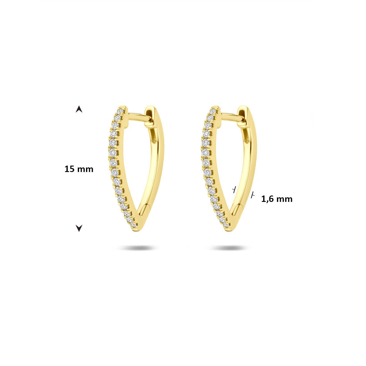 klapoświnki diament lab grown 0.12ct (2x 0.06ct) g vs 15 mm 14K żółte złoto
