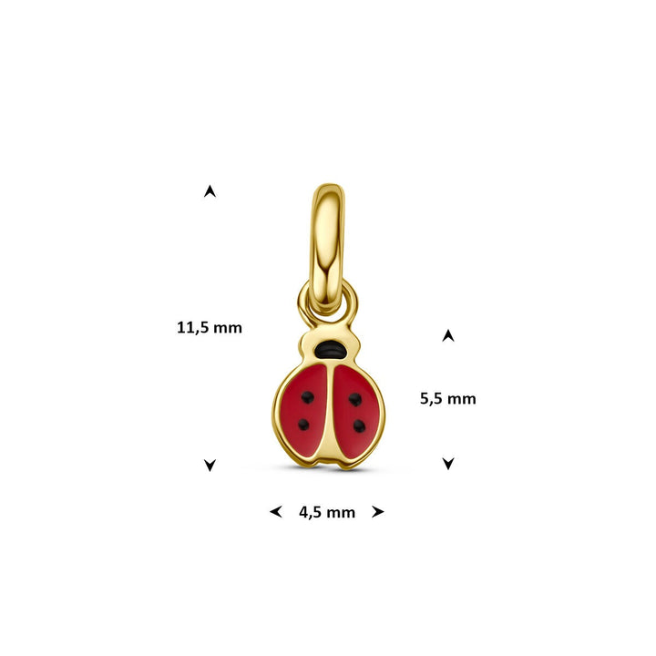 9k Geelgouden lieveheersbeestje hanger met emaille