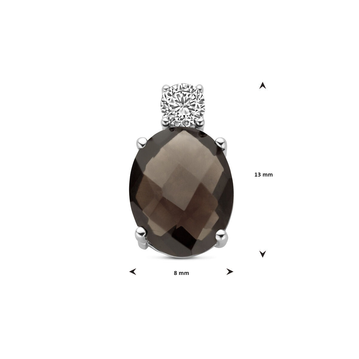 Srebrny wisiorek z kwarcem dymnym i cyrkonią – rodowany srebro 925, 13 x 8 mm