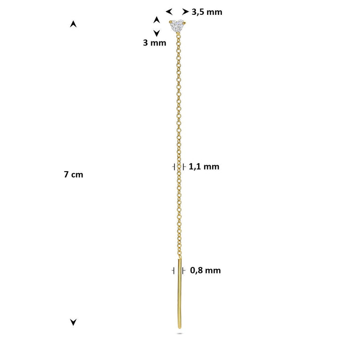 14k Geelgouden doortrekoorbel met hartvormige diamant