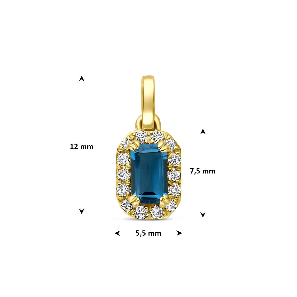 14k Żółte złoto wisiorek z topazem London blue i diamentem hodowanym w laboratorium