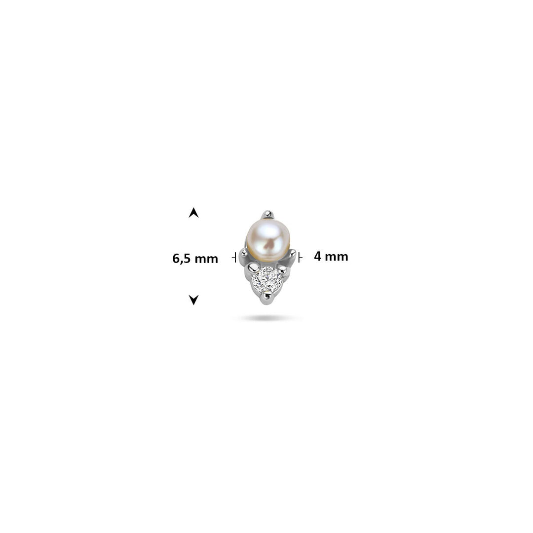 Gerhodineerd zilveren flat back piercing met parel en zirkonia