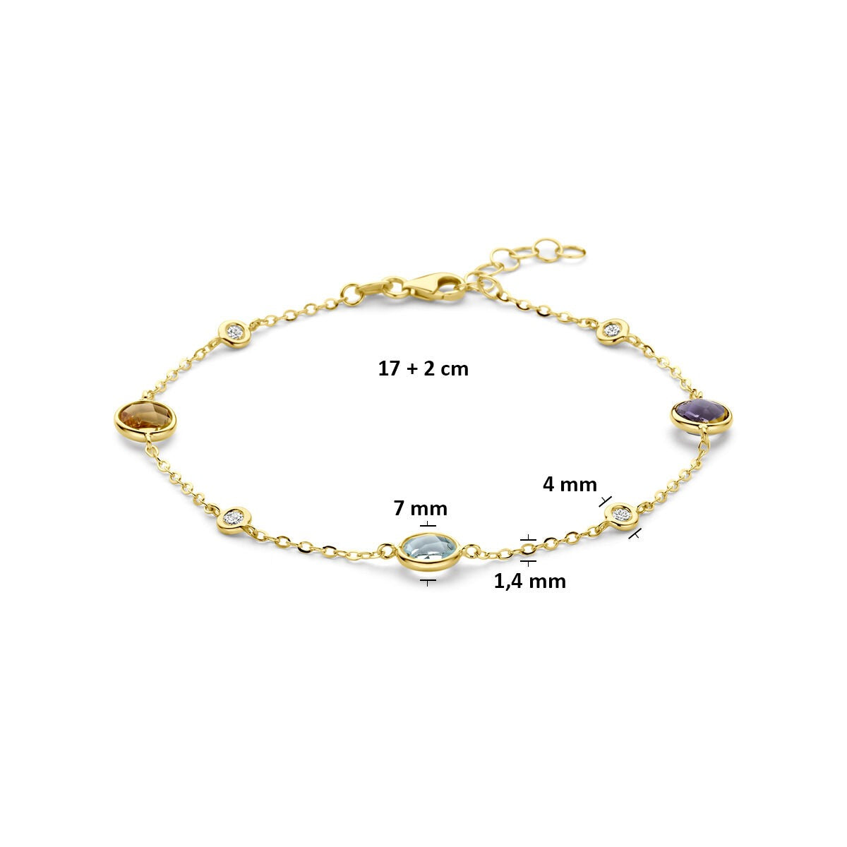 14k Żółte złoto bransoletka z cytrynem, ametystem, topazem i diamentem