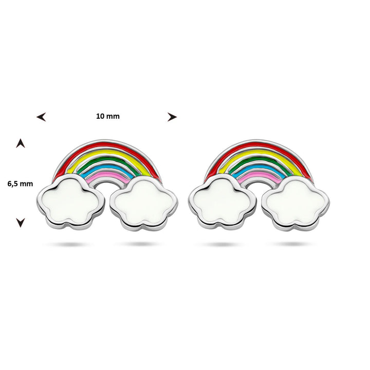 925 Gerhodineerd Zilveren Oorknoppen Regenboog met Wolken