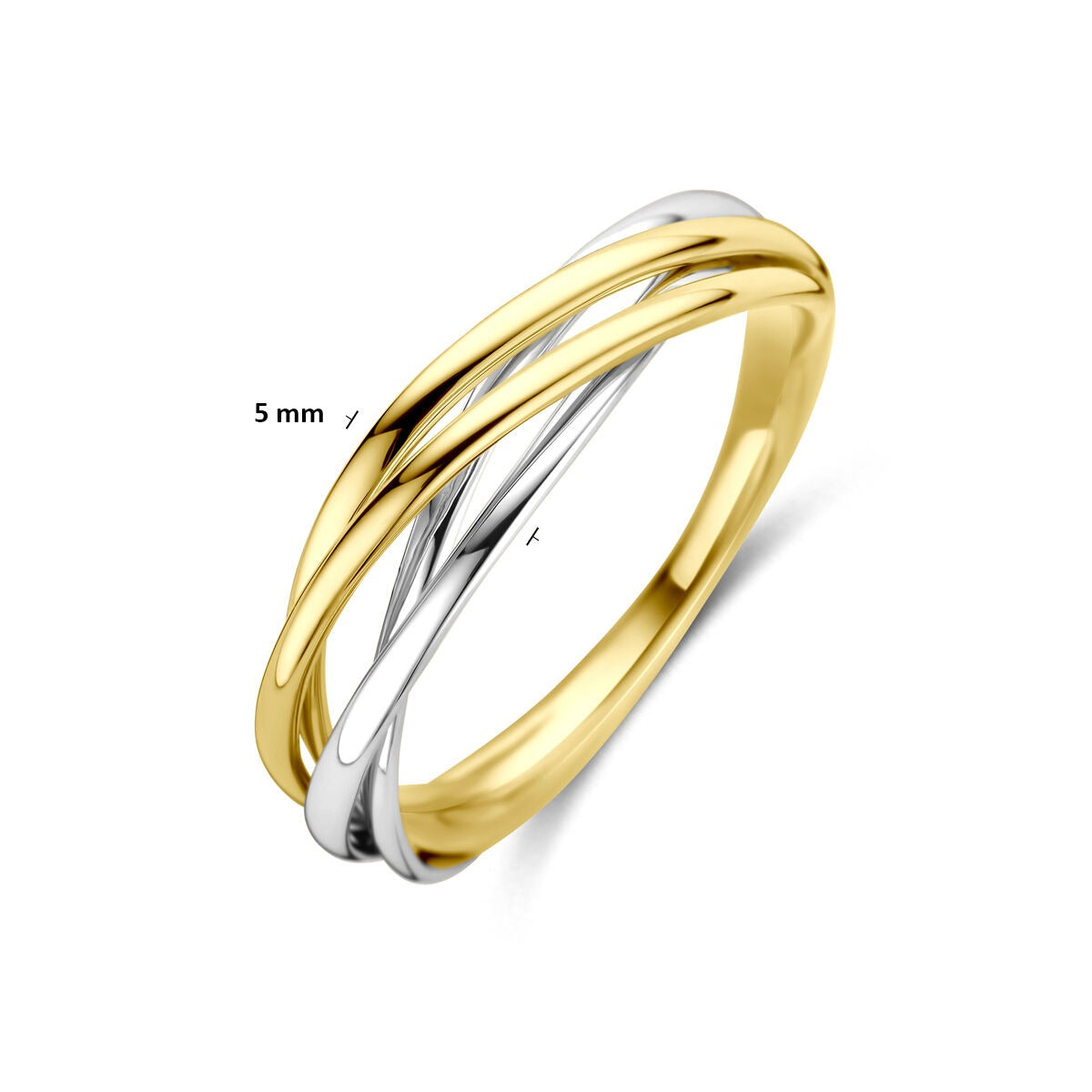 14k bicolor damski pierścionek żółte i białe złoto 5mm szeroki