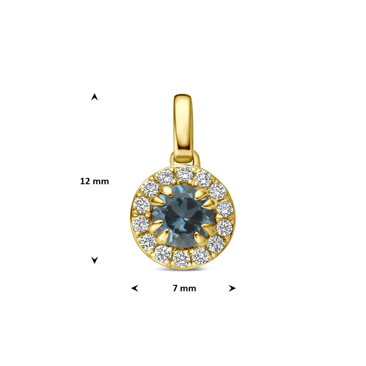 14k Żółte złoto wisiorek z London blue topazem i diamentem hodowanym w laboratorium