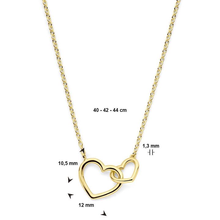 14k Geelgouden collier met twee harten