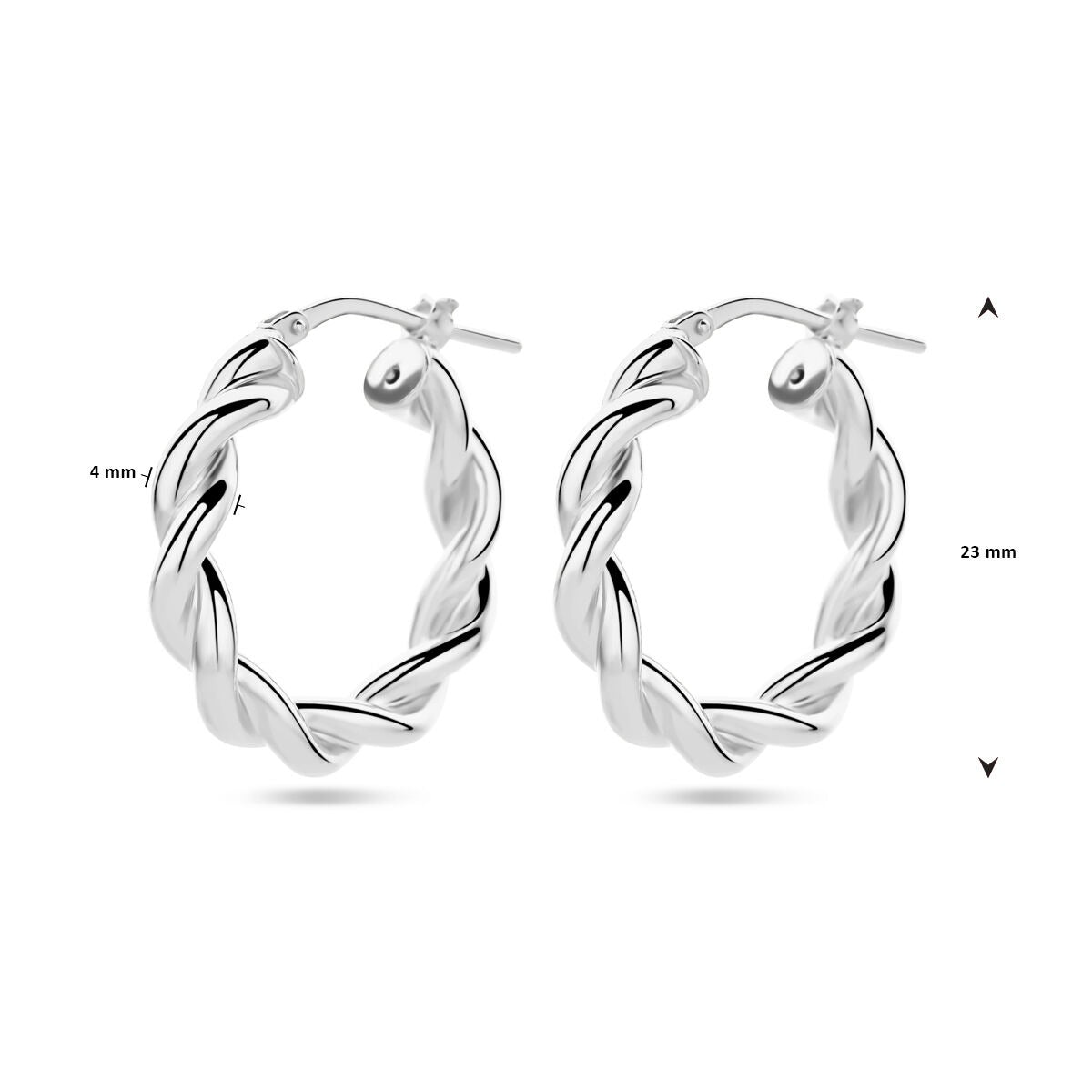 Rodowane srebrne skręcone kolczyki koła 23 mm