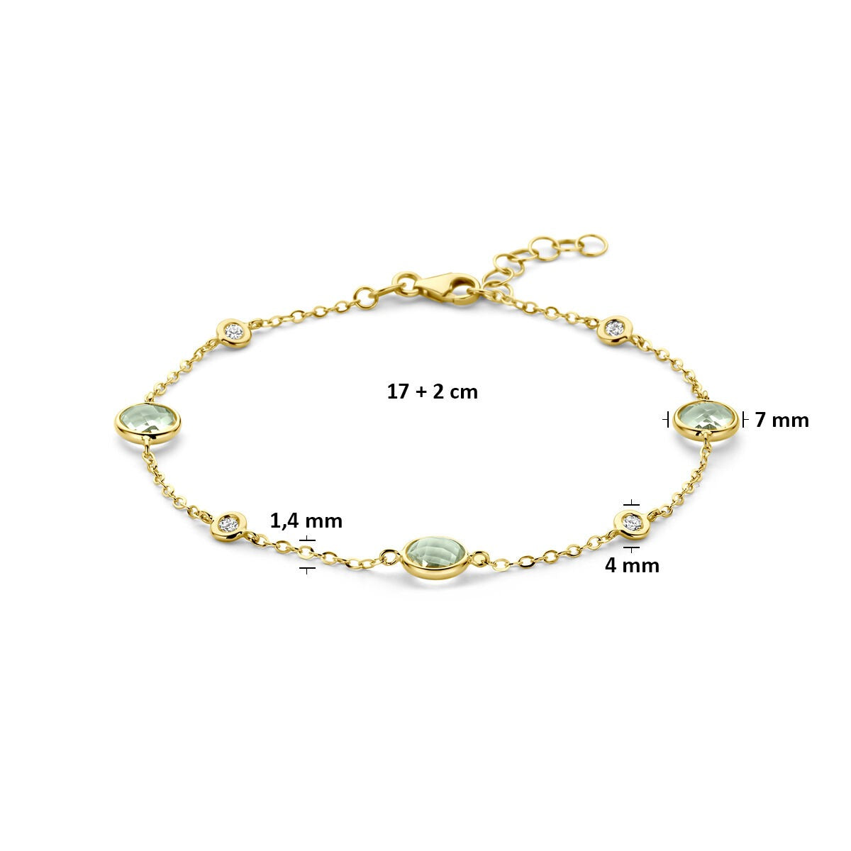 14k żółte złoto bransoletka z zielonym ametystem i diamentem 0,20 ct