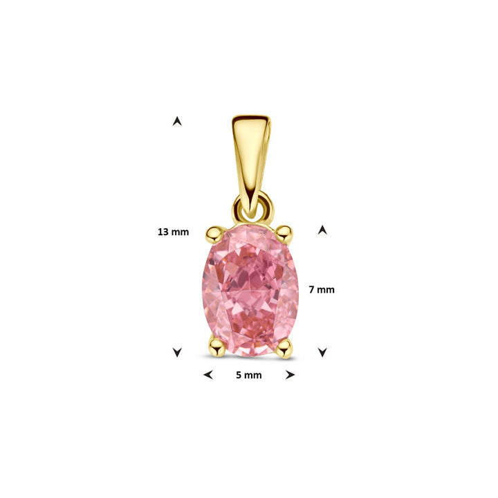 14k Geelgouden Hanger met Roze Zirkonia – Ovale Zetting