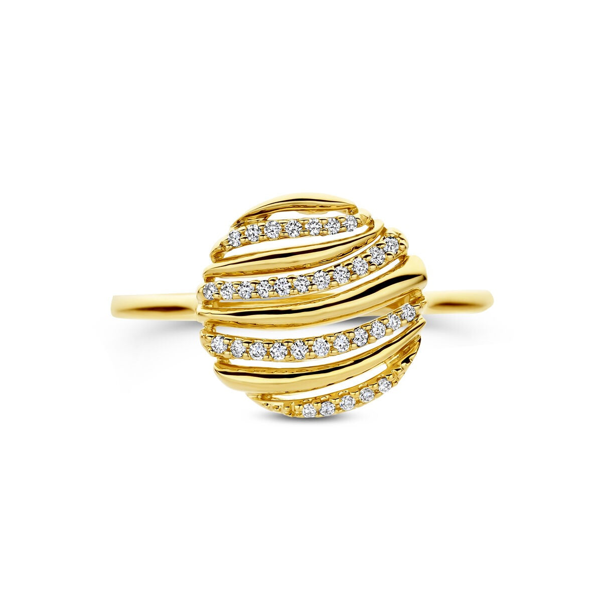 14k Żółte złoto pierścionek z diamentem 0.09ct okrągły design