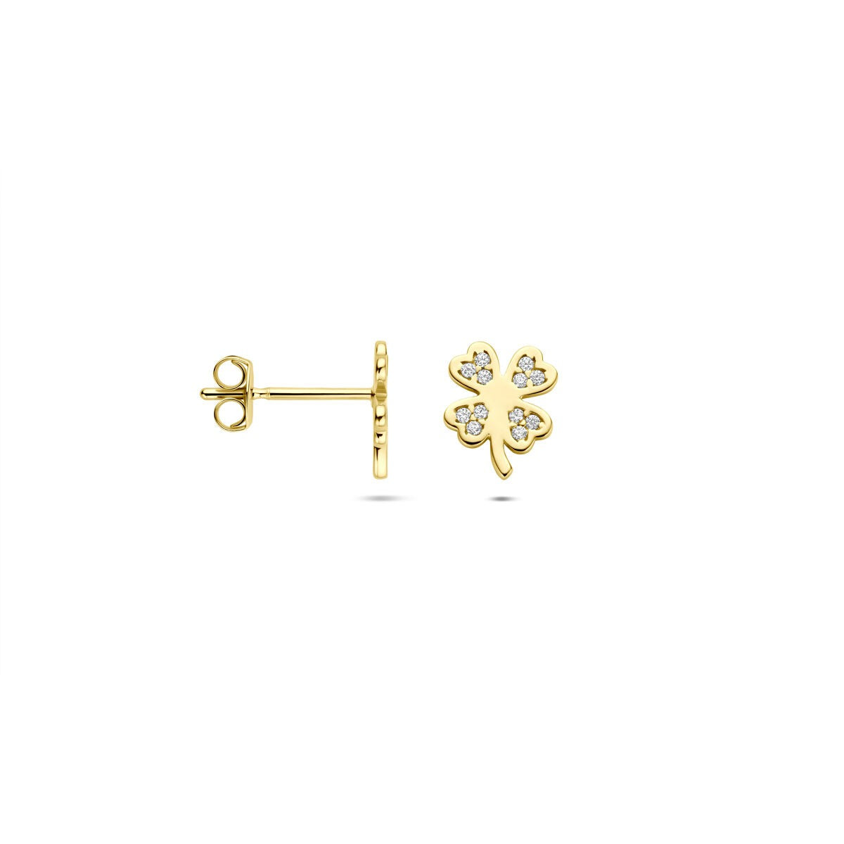 14k żółte złoto oorknoppen w kształcie koniczyny z cyrkonią – 7.5 x 6 mm