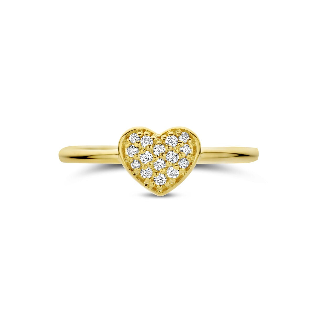14k żółte złoto damski pierścionek z serduszkiem i diamentem – 0.10 ct