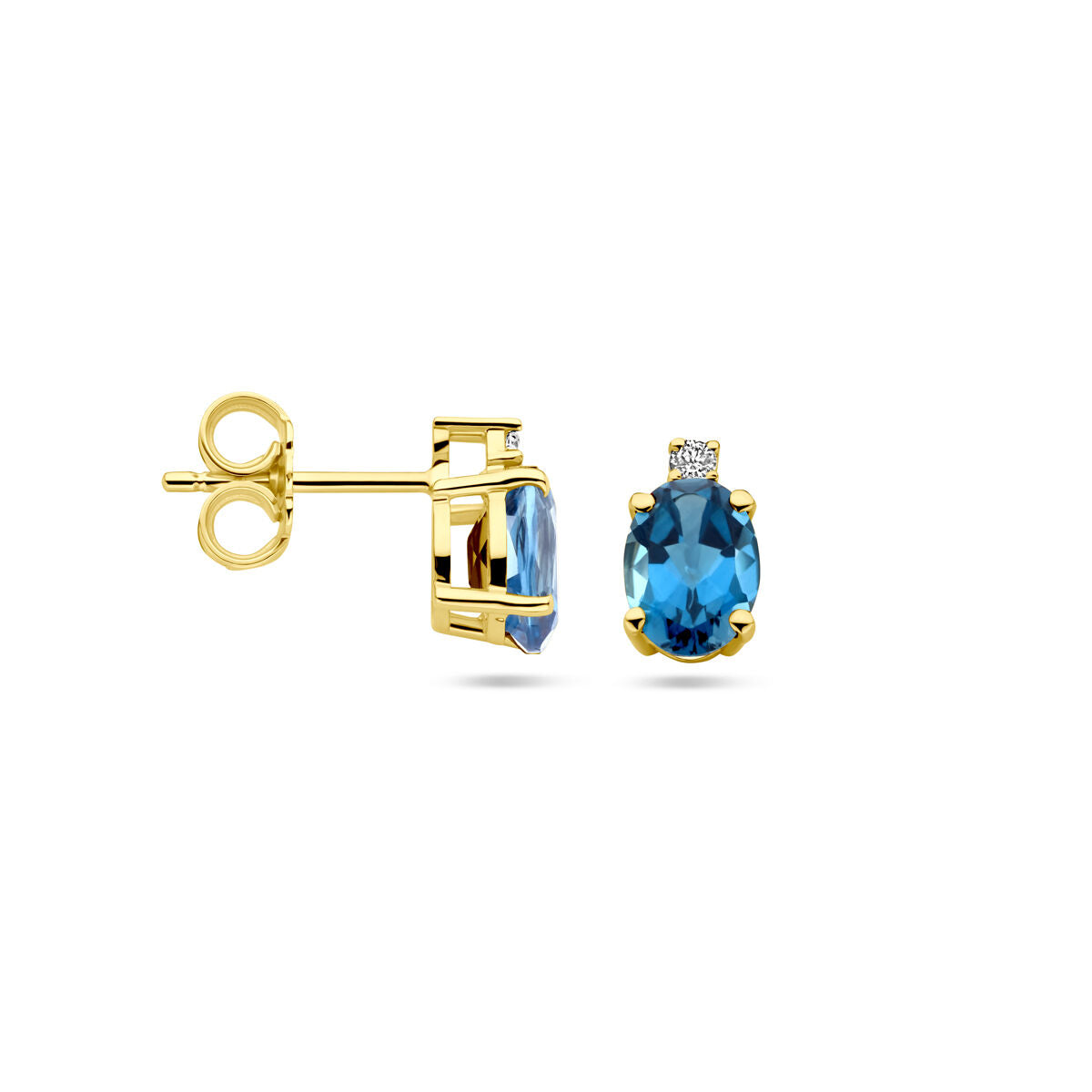14k żółte złoto kolczyki wkrętki z London Blue topazem i diamentem