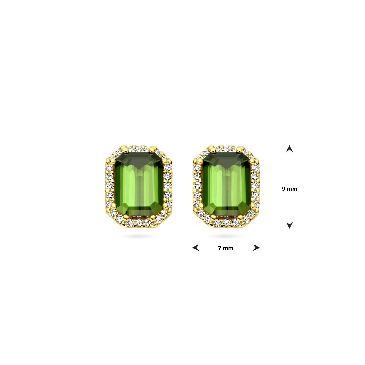 14k żółte złoto kolczyki wkrętki z turmalinem i diamentem