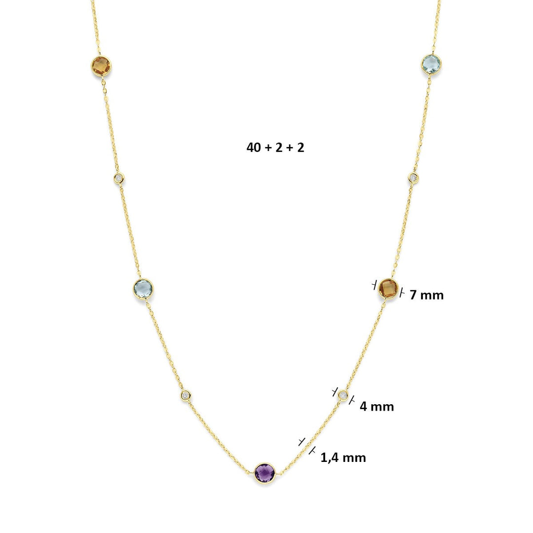 14k geelgouden collier met citrien, amethist, topaas en diamant 0,25 ct