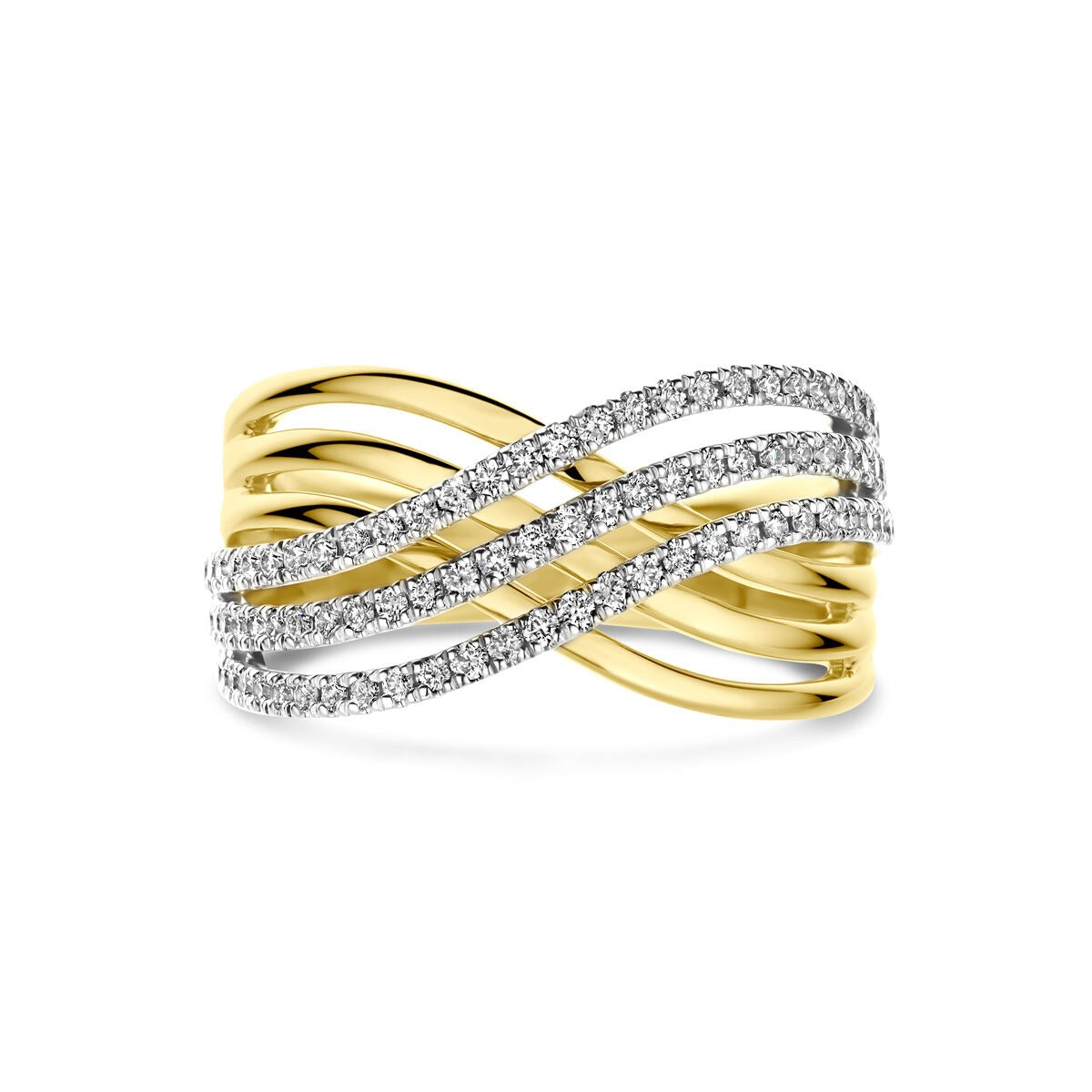 14k bicolor geel- en witgouden ring met diamant