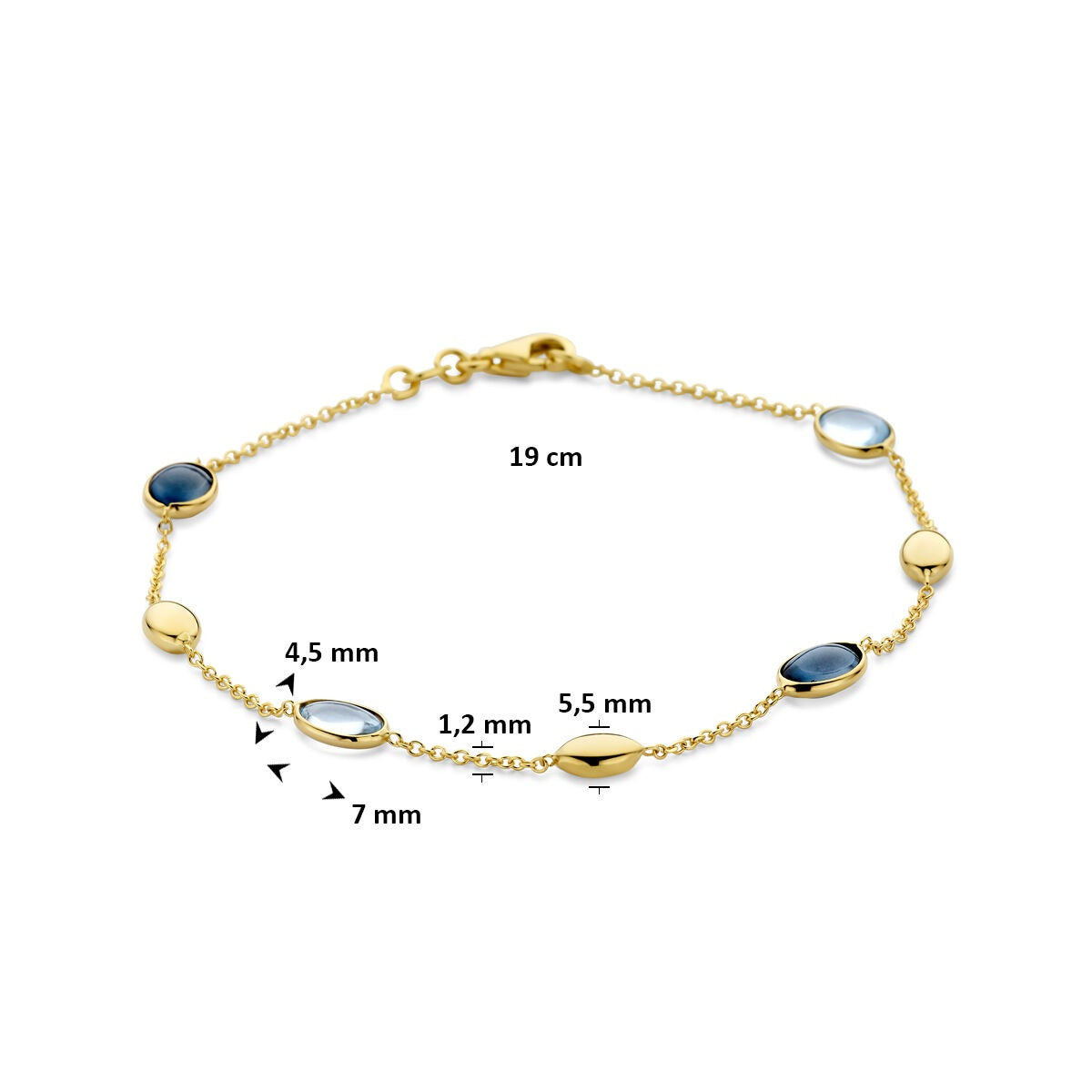 14k Żółte złoto bransoletka z topazem sky blue i London blue