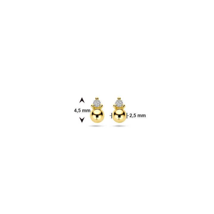 14k Geelgouden oorknoppen met bol en diamant