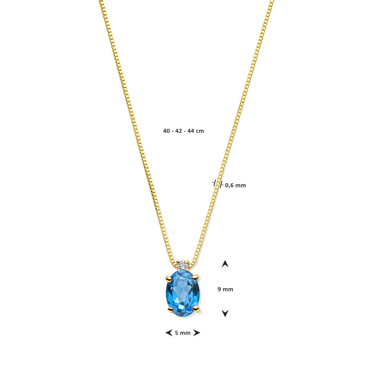 14k Żółte złoto naszyjnik z London Blue topazem i diamentem