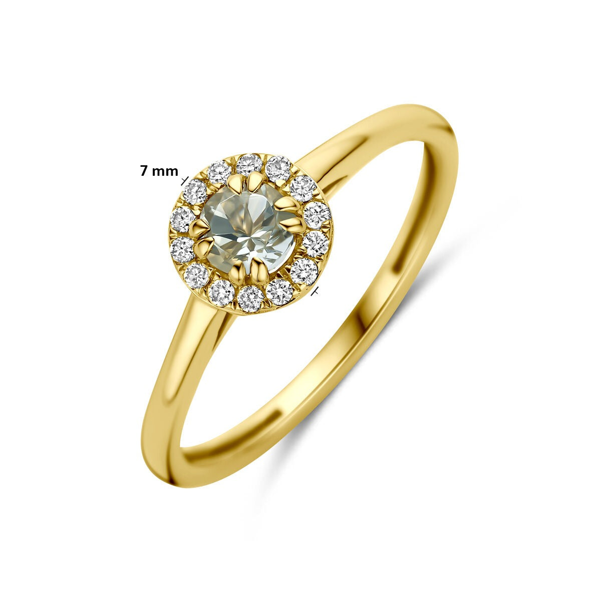 14k Żółte złoto pierścionek z zielonym ametystem i diamentem hodowanym w laboratorium