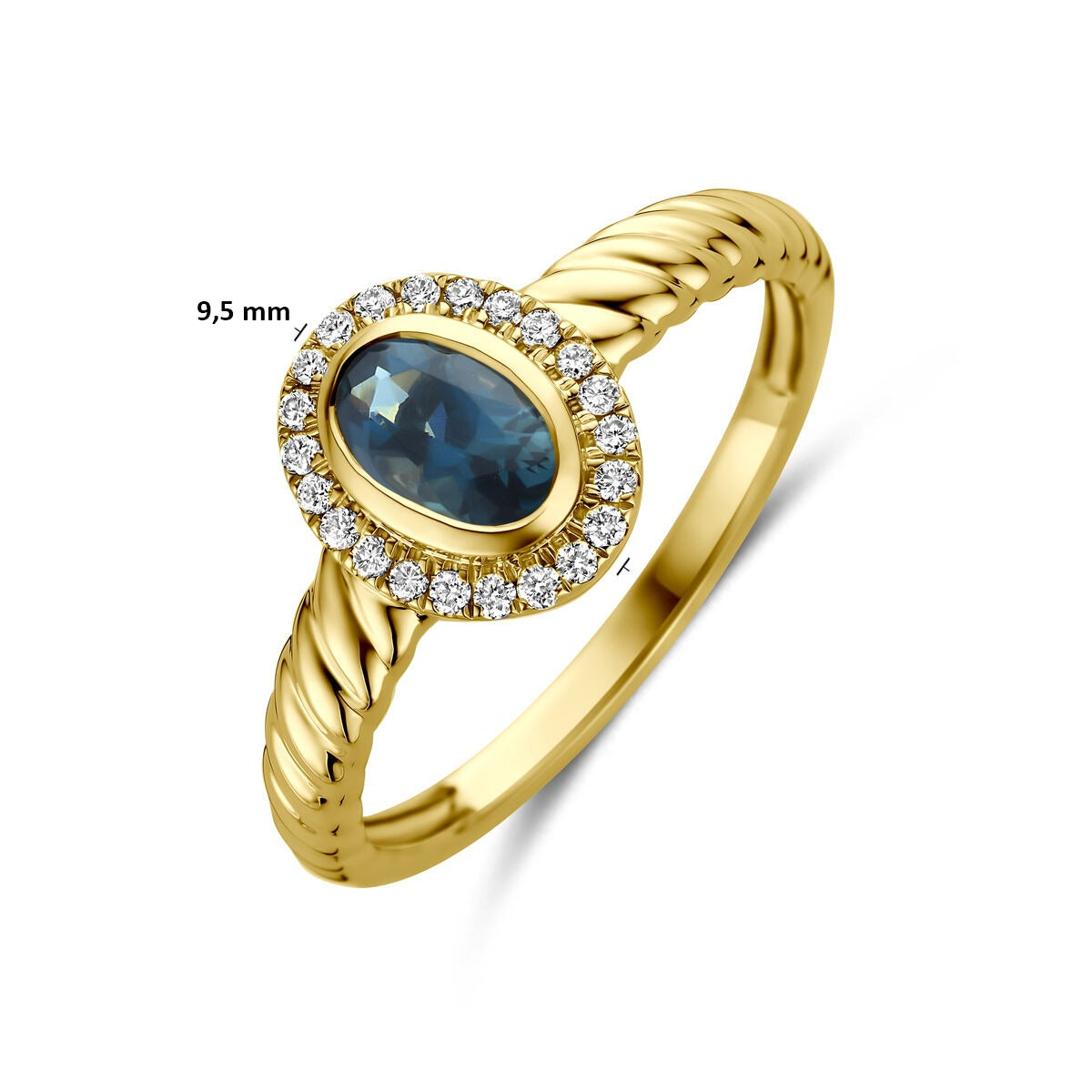 14k Żółte złoto pierścionek z topazem London blue i diamentem hodowanym w laboratorium