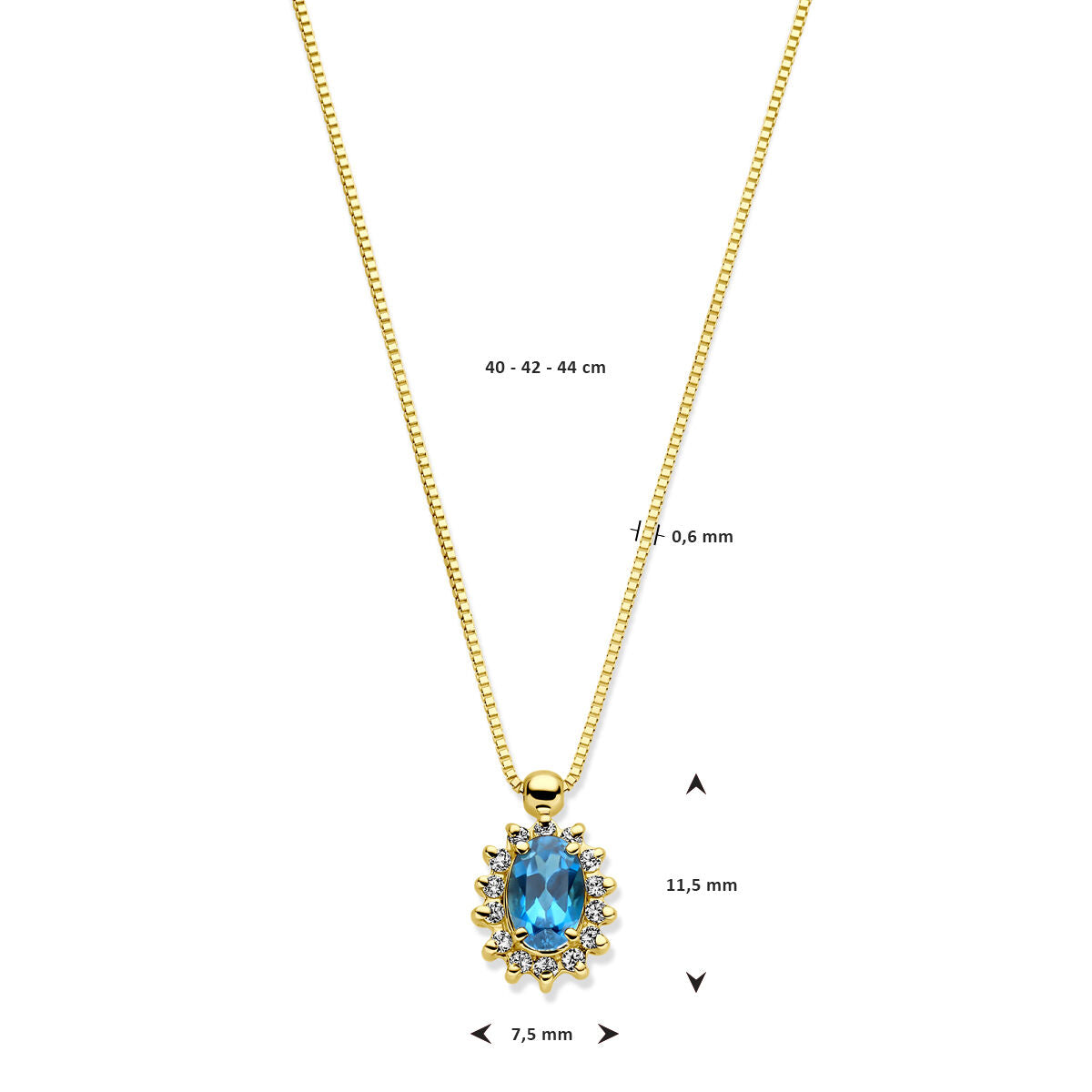 14k żółte złoto naszyjnik z topazem London Blue i diamentem