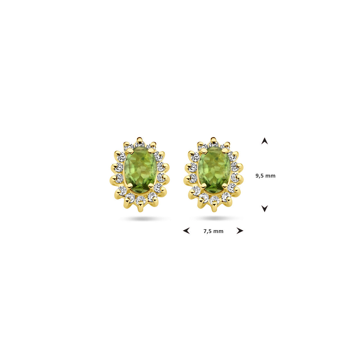 14k żółte złoto kolczyki wkrętki z turmalinem i diamentem